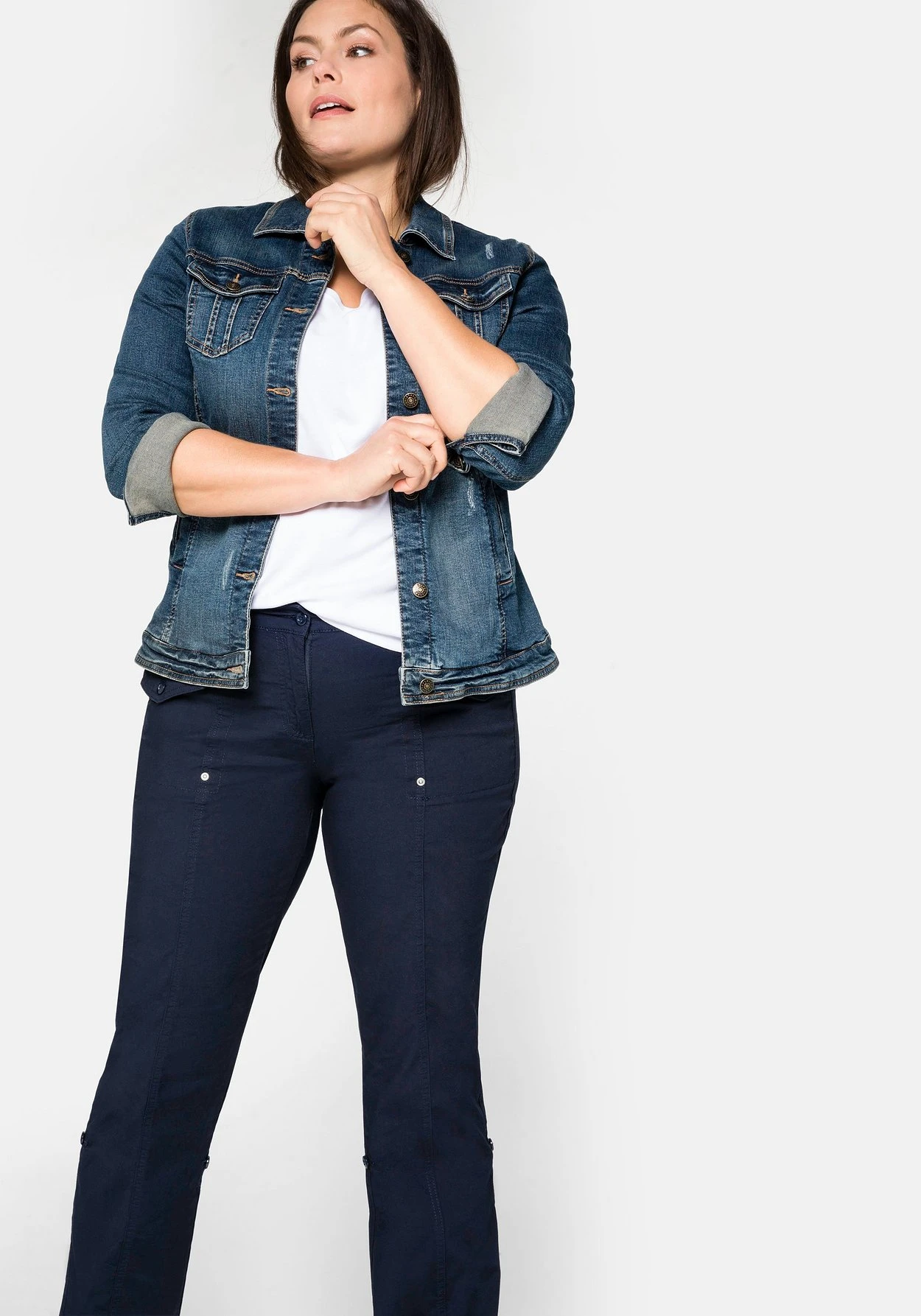 Sheego Gerade Hose Mit Teilungsnähten Und Krempelfunktion 3 Sheego Gerade Hose Mit Teilungsnähten Und Krempelfunktion