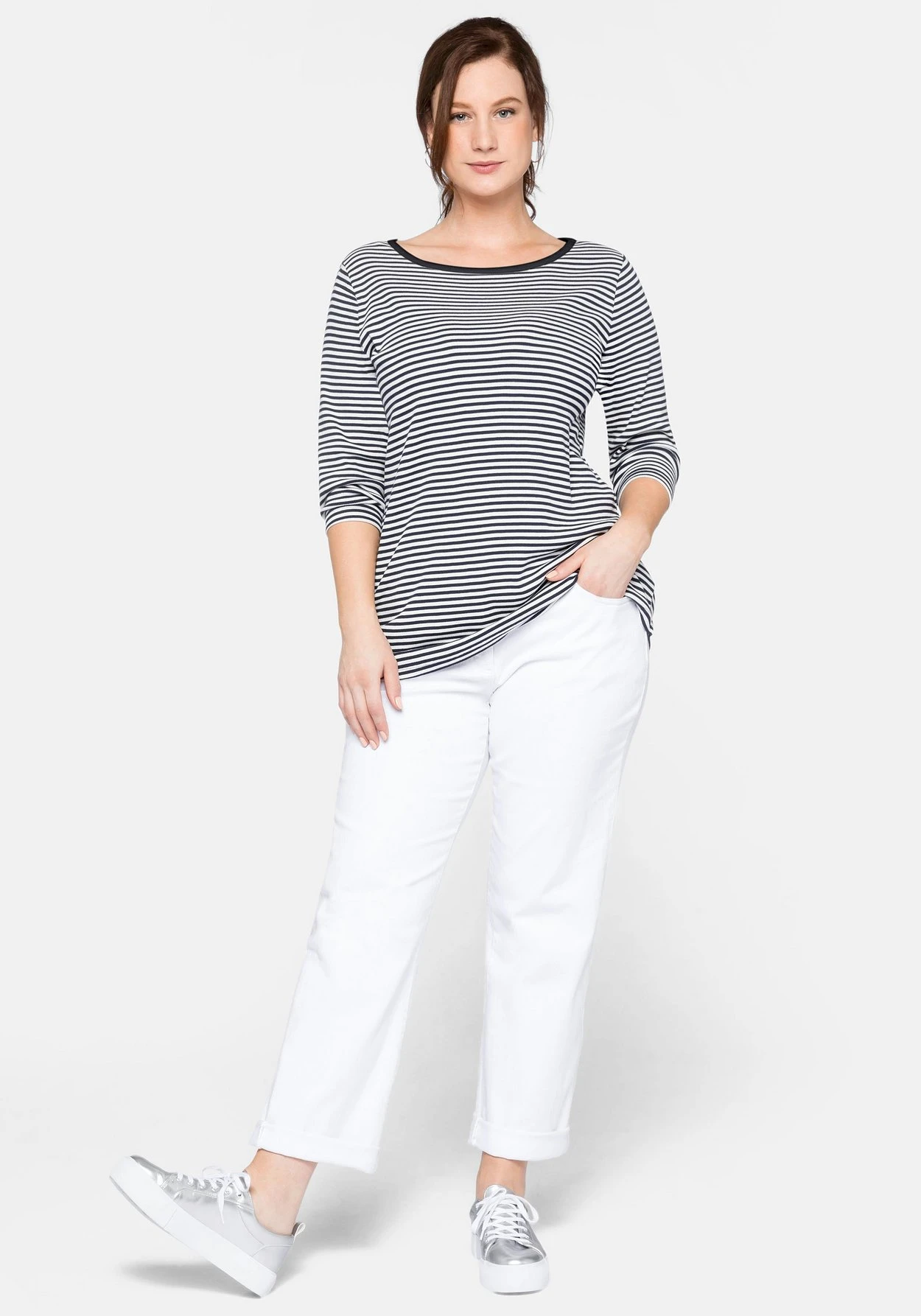 Sheego Shirt Aus Rippware Mit Garngefärbten Ringeln 6 Sheego Shirt Aus Rippware Mit Garngefärbten Ringeln – Bild 4