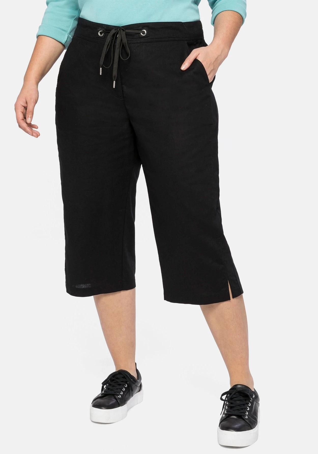 Sheego Caprihose Mit Bindeband, Aus Leinen-Mix 3 Sheego Caprihose Mit Bindeband, Aus Leinen-Mix