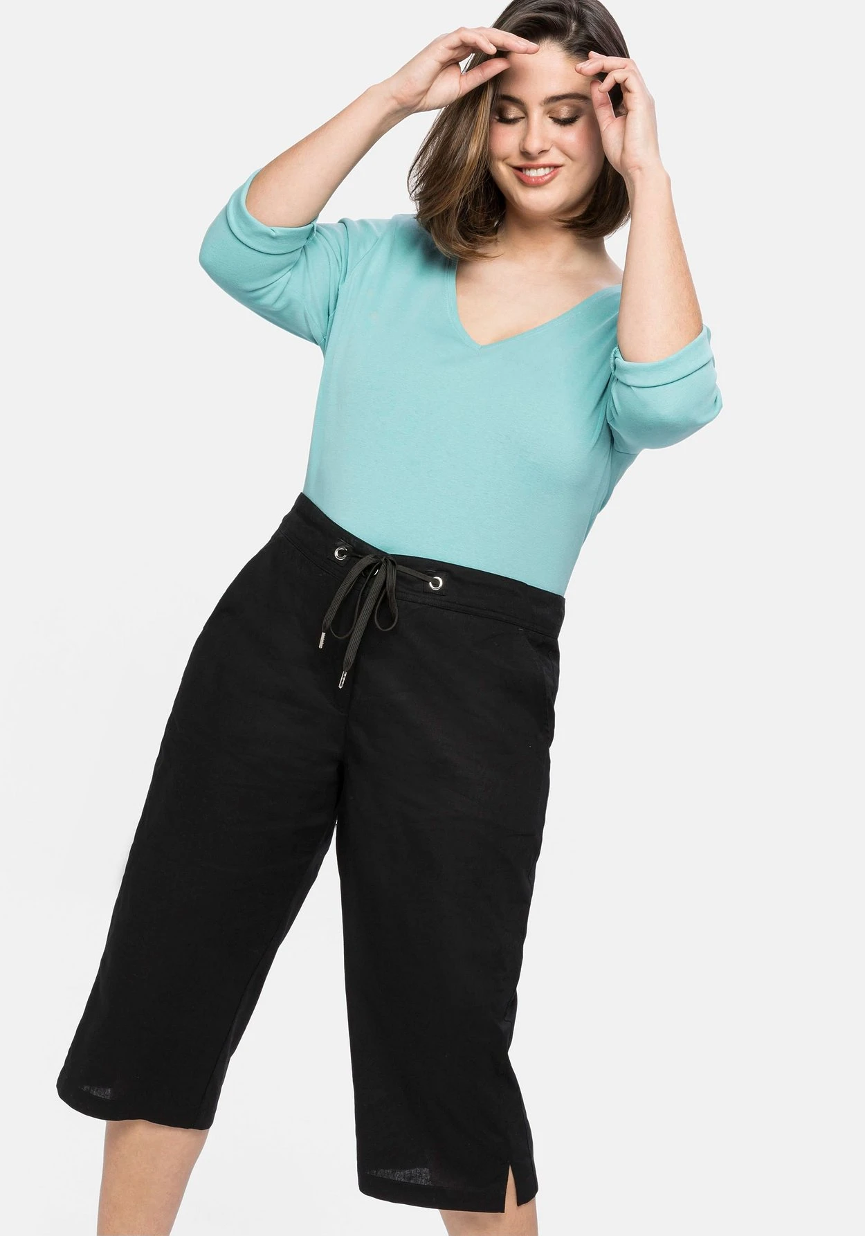 Sheego Caprihose Mit Bindeband, Aus Leinen-Mix 4 Sheego Caprihose Mit Bindeband, Aus Leinen-Mix – Bild 2