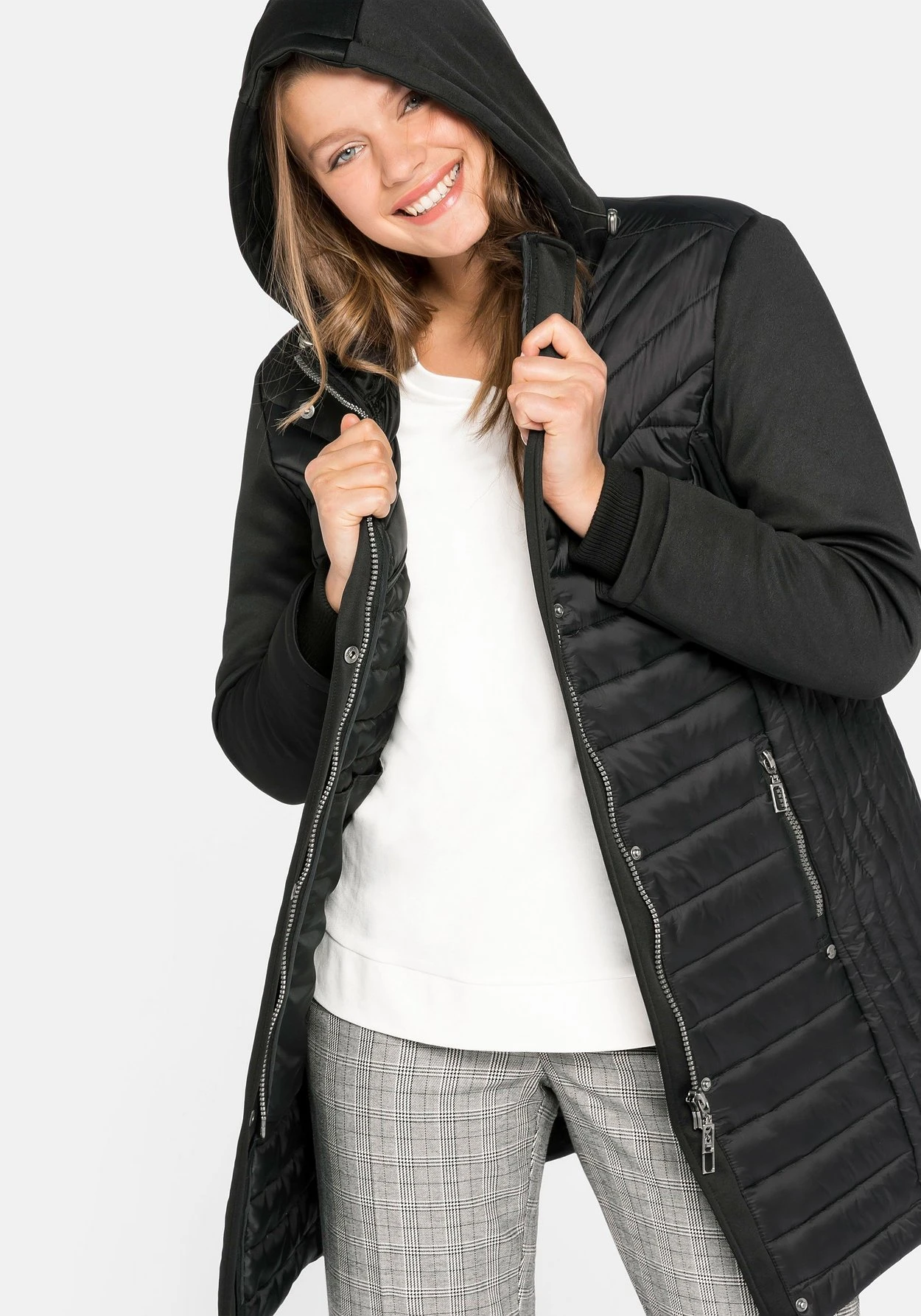 Sheego Steppjacke Im Materialmix, Mit Kapuze 3 Sheego Steppjacke Im Materialmix, Mit Kapuze