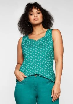 Sheego Top Mit Alloverdruck Und Spitze Am Ausschnitt