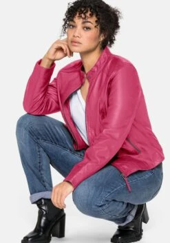 Sheego Lederjacke Aus Lammnappa, Mit Stehkragen