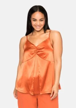 Sheego Top Mit Raffung Am Ausschnitt, Vorn Aus Satin