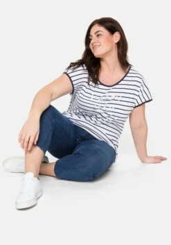 Sheego T-Shirt Mit Ringeln Und Statement-Foliendruck -Sheego Verkaufsgeschäft 14033700513 03YVJ 02 SH