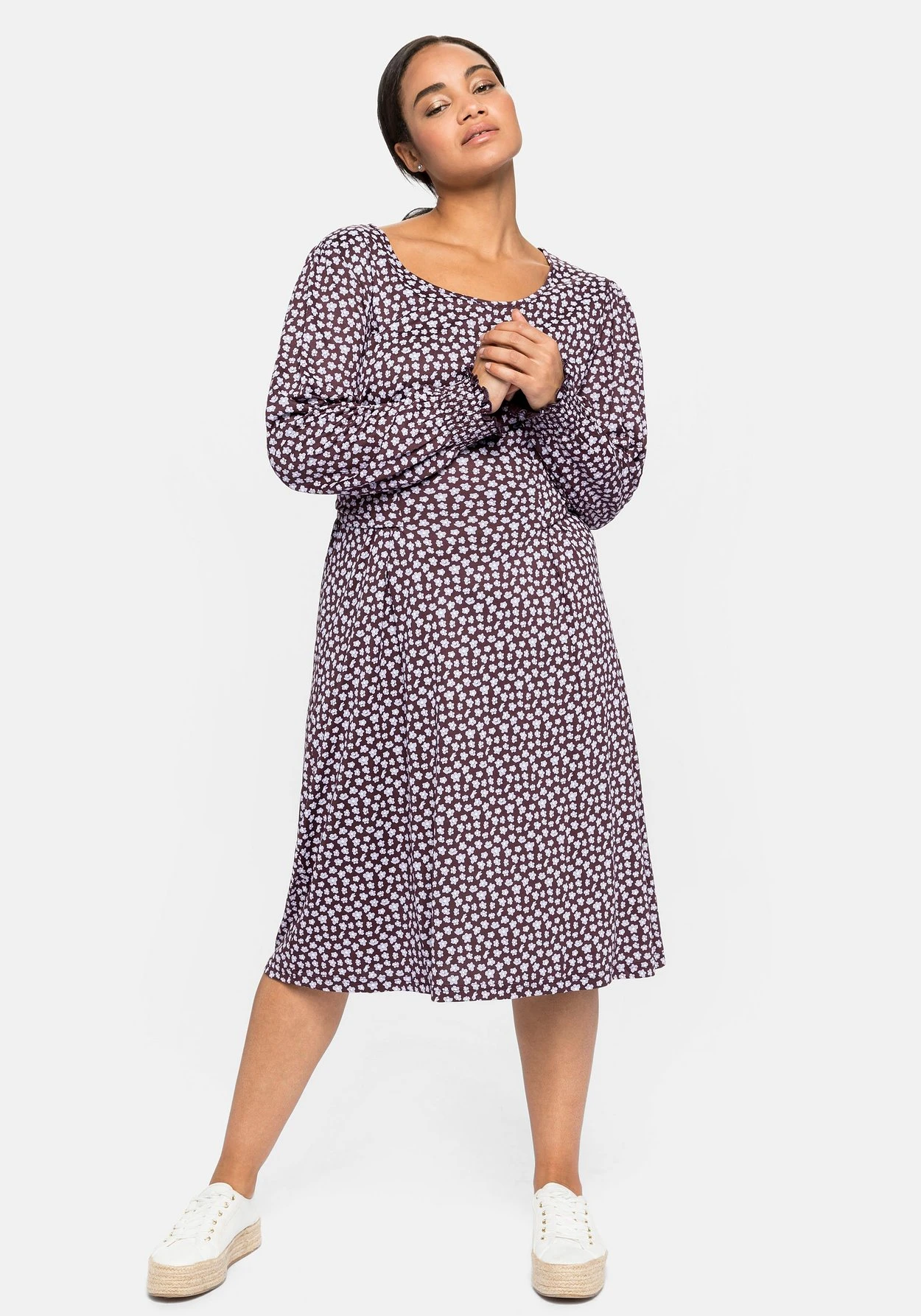 Sheego Jerseykleid Mit Alloverdruck Und Taillen-Bindeband 3 Sheego Jerseykleid Mit Alloverdruck Und Taillen-Bindeband