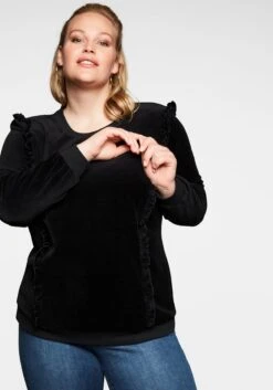 Sheego Sweatshirt Mit Rüschen, In Nickiqualität 13 Sheego Sweatshirt Mit Rüschen, In Nickiqualität -Sheego Verkaufsgeschäft 14090100289 045H8 00 SH