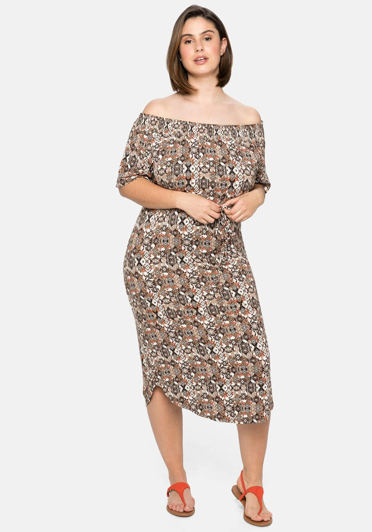 Sheego Strandkleid Mit Bindeband Und Carmenausschnitt 3 Sheego Strandkleid Mit Bindeband Und Carmenausschnitt