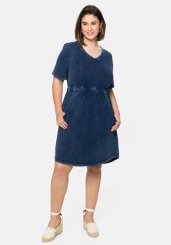 Sheego Jerseykleid In Denim-Optik, Mit Taillennaht