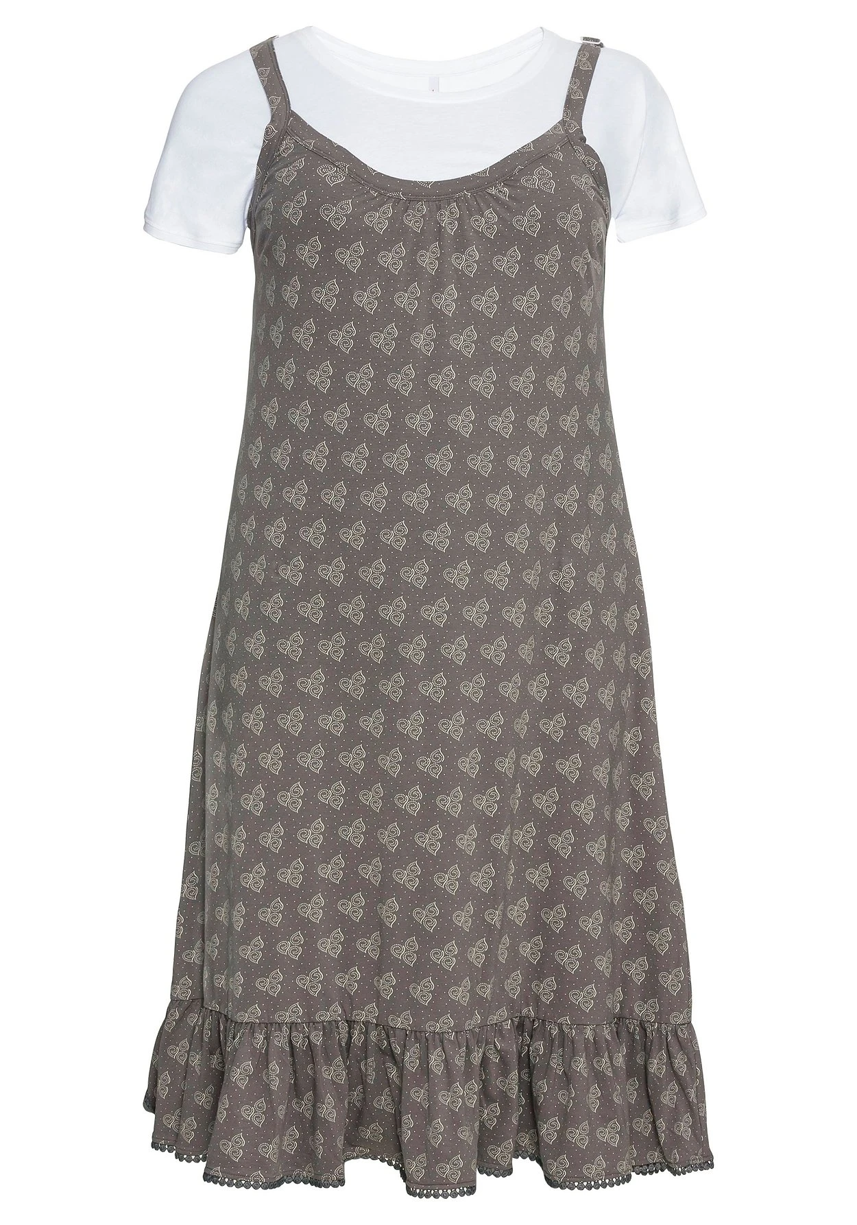 Sheego Trägerkleid Mit Shirt, In A-Linie Und Mit Alloverdruck 6 Sheego Trägerkleid Mit Shirt, In A-Linie Und Mit Alloverdruck – Bild 4