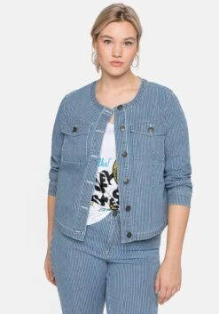 Sheego Jeansjacke Mit Streifen,in Kragenloser Form