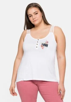 Top Mit Platziertem Druck Und Zierknopfleiste