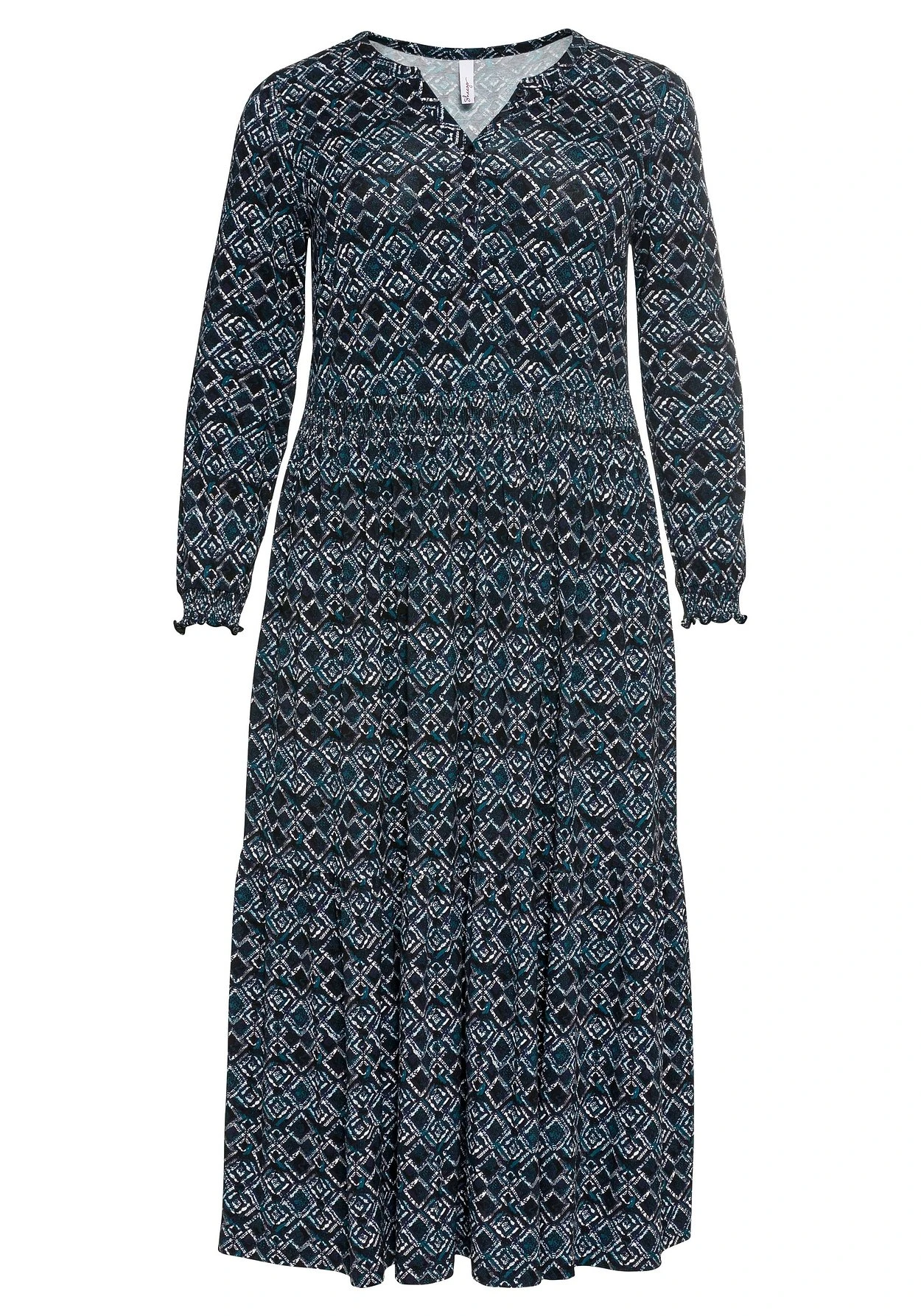 Sheego Jerseykleid Mit Alloverdruck Und Smokdetails 6 Sheego Jerseykleid Mit Alloverdruck Und Smokdetails – Bild 4