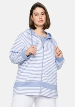 Sheego Geringelte Sweatjacke Mit Kapuze