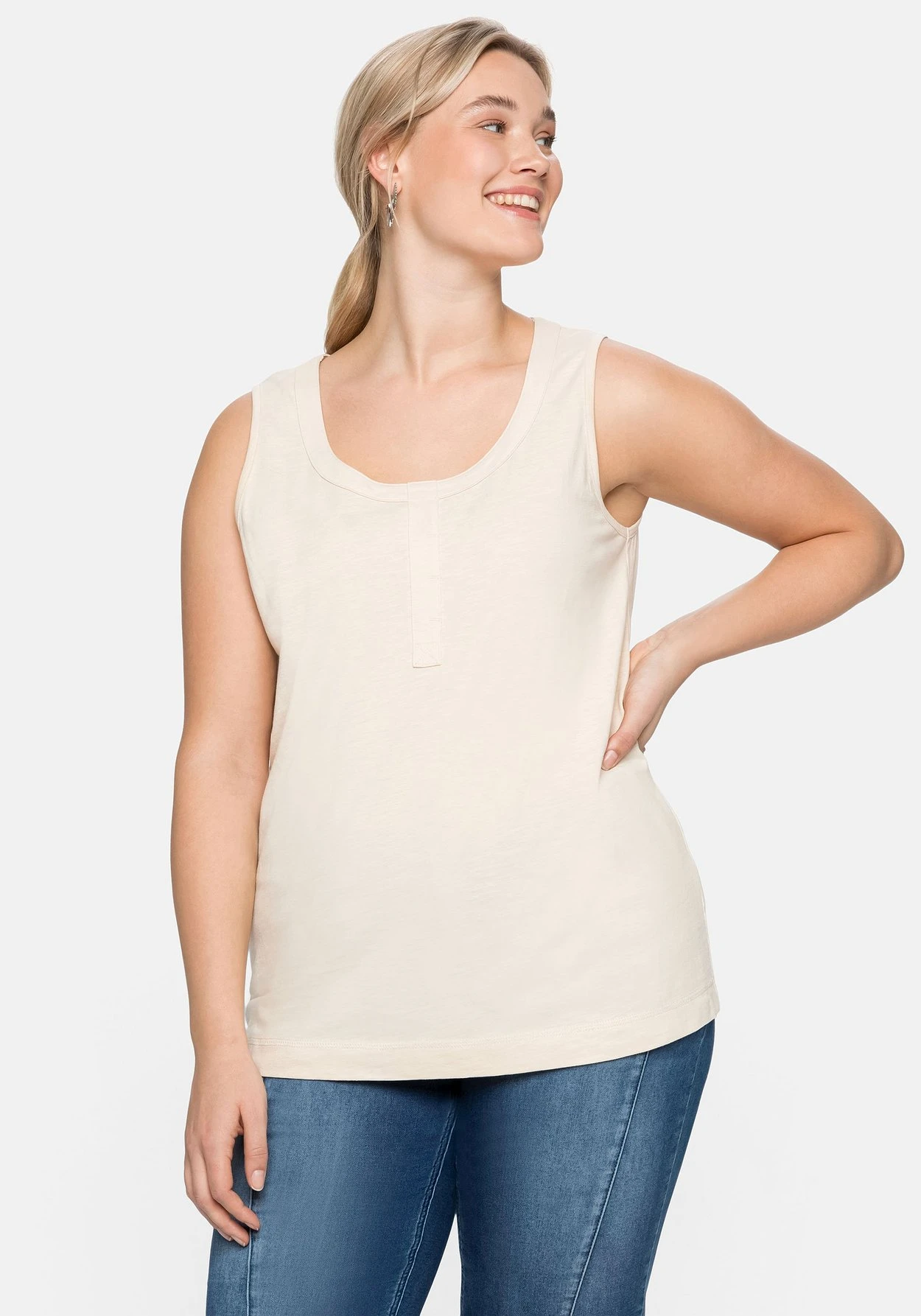 Sheego Tanktop Mit Zierknopfleiste, Geflammte Qualität 3 Sheego Tanktop Mit Zierknopfleiste, Geflammte Qualität
