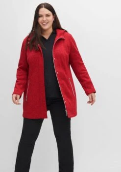 Sheego Lange Melierte Strickfleecejacke Mit Kapuze