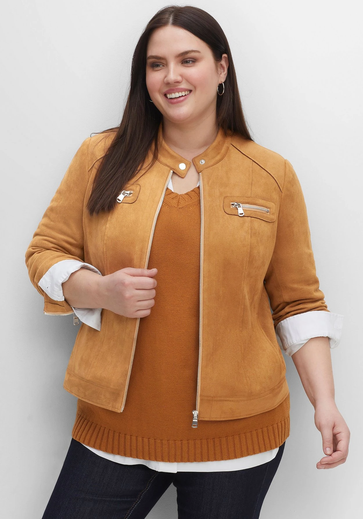 Sheego Jacke Im Bikerstil, Aus Velourslederimitat 3 Sheego Jacke Im Bikerstil, Aus Velourslederimitat