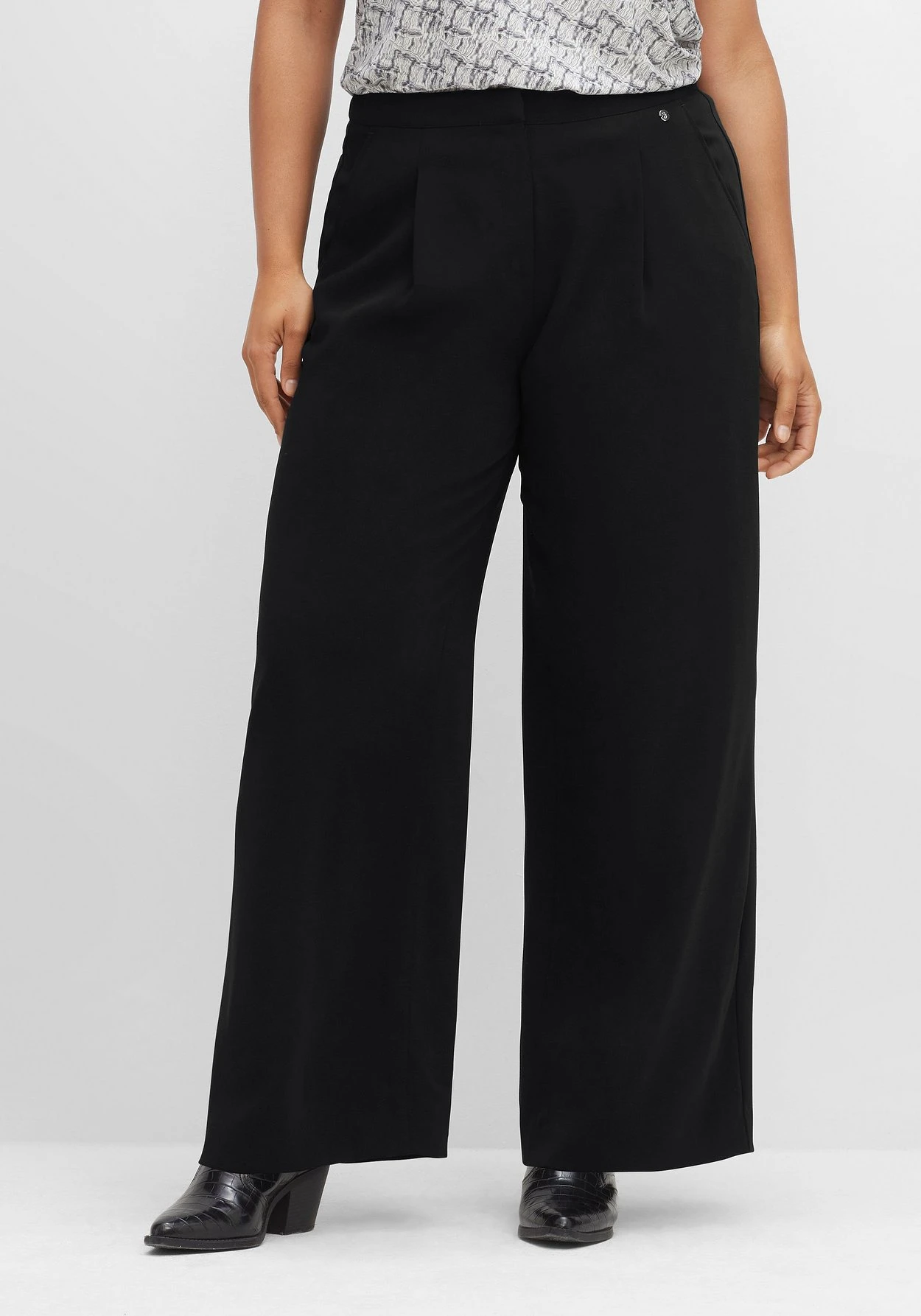 Sheego Weite Hose Mit Bundfalten, Knitterarm 3 Sheego Weite Hose Mit Bundfalten, Knitterarm