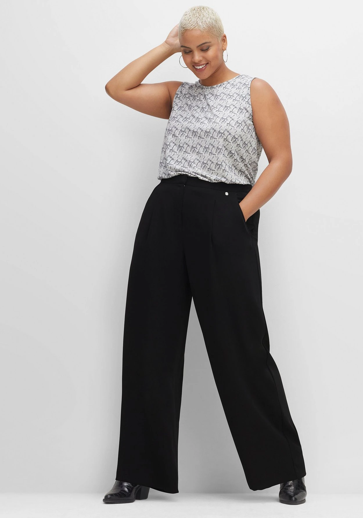 Sheego Weite Hose Mit Bundfalten, Knitterarm 9 Sheego Weite Hose Mit Bundfalten, Knitterarm – Bild 7