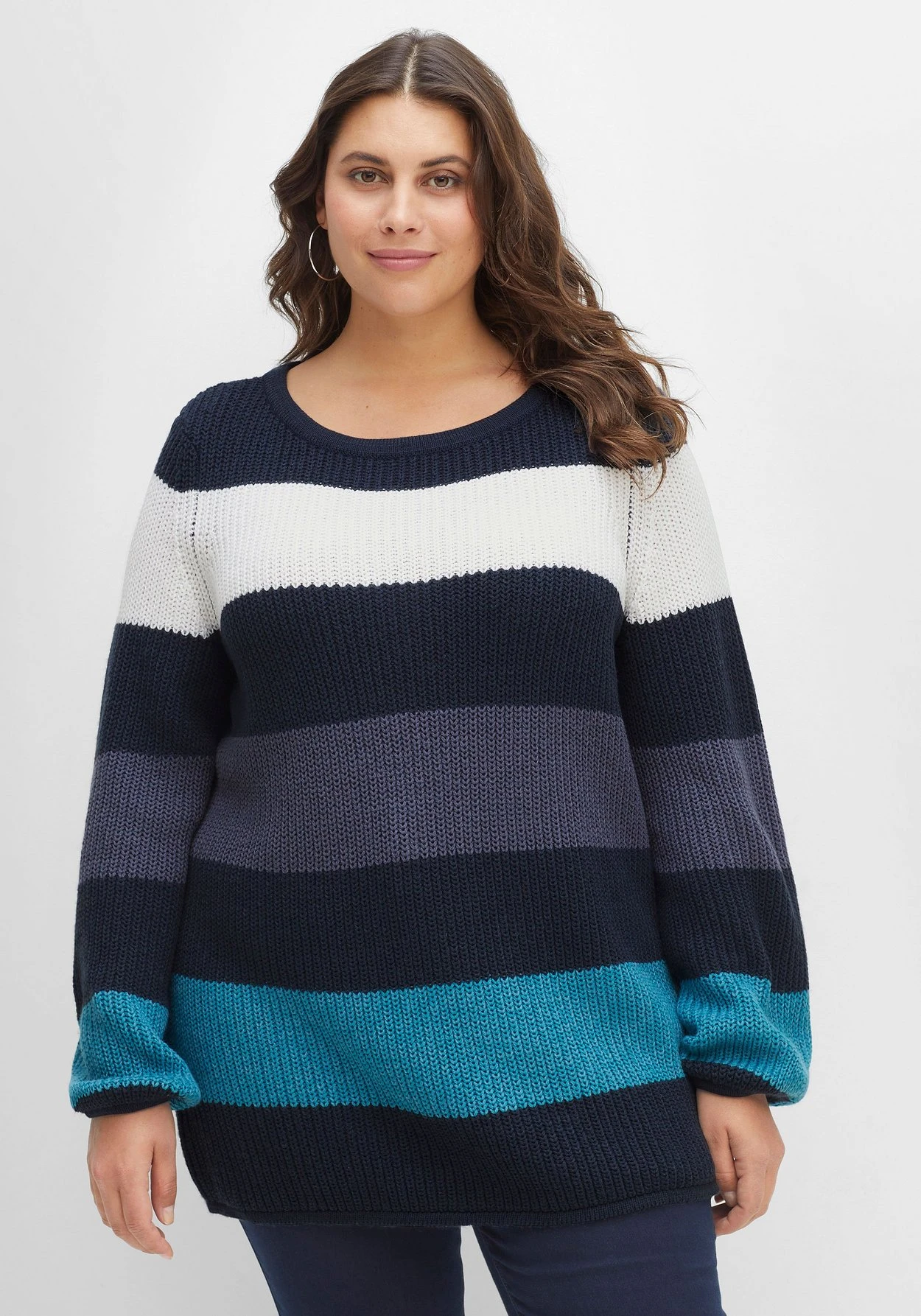 Sheego Pullover Mit Blockstreifen, In Perlfangstruktur 3 Sheego Pullover Mit Blockstreifen, In Perlfangstruktur