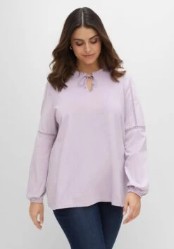 Sheego Shirt Mit Smokdetails, Spitze Und Lochmuster