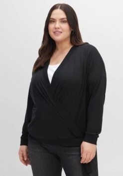 Sheego Langarmshirt In Wickeloptik, Mit Tiefem V-Ausschnitt