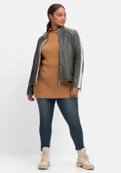 Sheego Lederjacke Im Biker-Stil, Mit Kontraststreifen -Sheego Verkaufsgeschäft 14542000035 04JTO 02 SH
