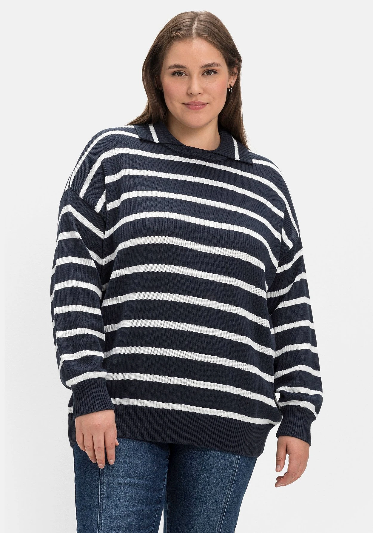 Sheego Pullover Mit Streifen Und Polokragen 3 Sheego Pullover Mit Streifen Und Polokragen