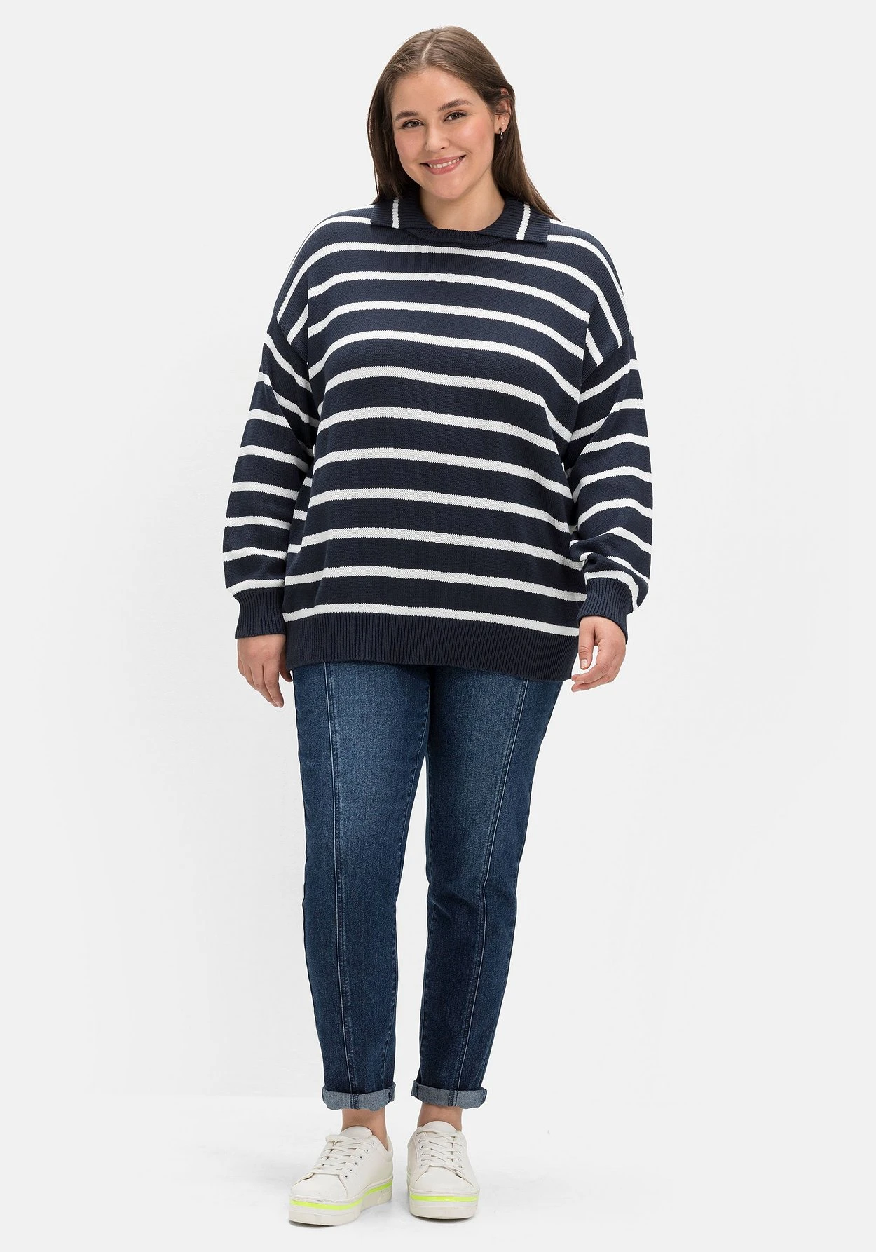 Sheego Pullover Mit Streifen Und Polokragen 6 Sheego Pullover Mit Streifen Und Polokragen – Bild 4