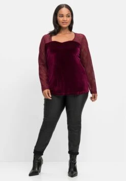 Langarmshirt Mit Herzausschnitt, Spitze Und Samt 11 Langarmshirt Mit Herzausschnitt, Spitze Und Samt -Sheego Verkaufsgeschäft 14571500258 04JUU 02 SH