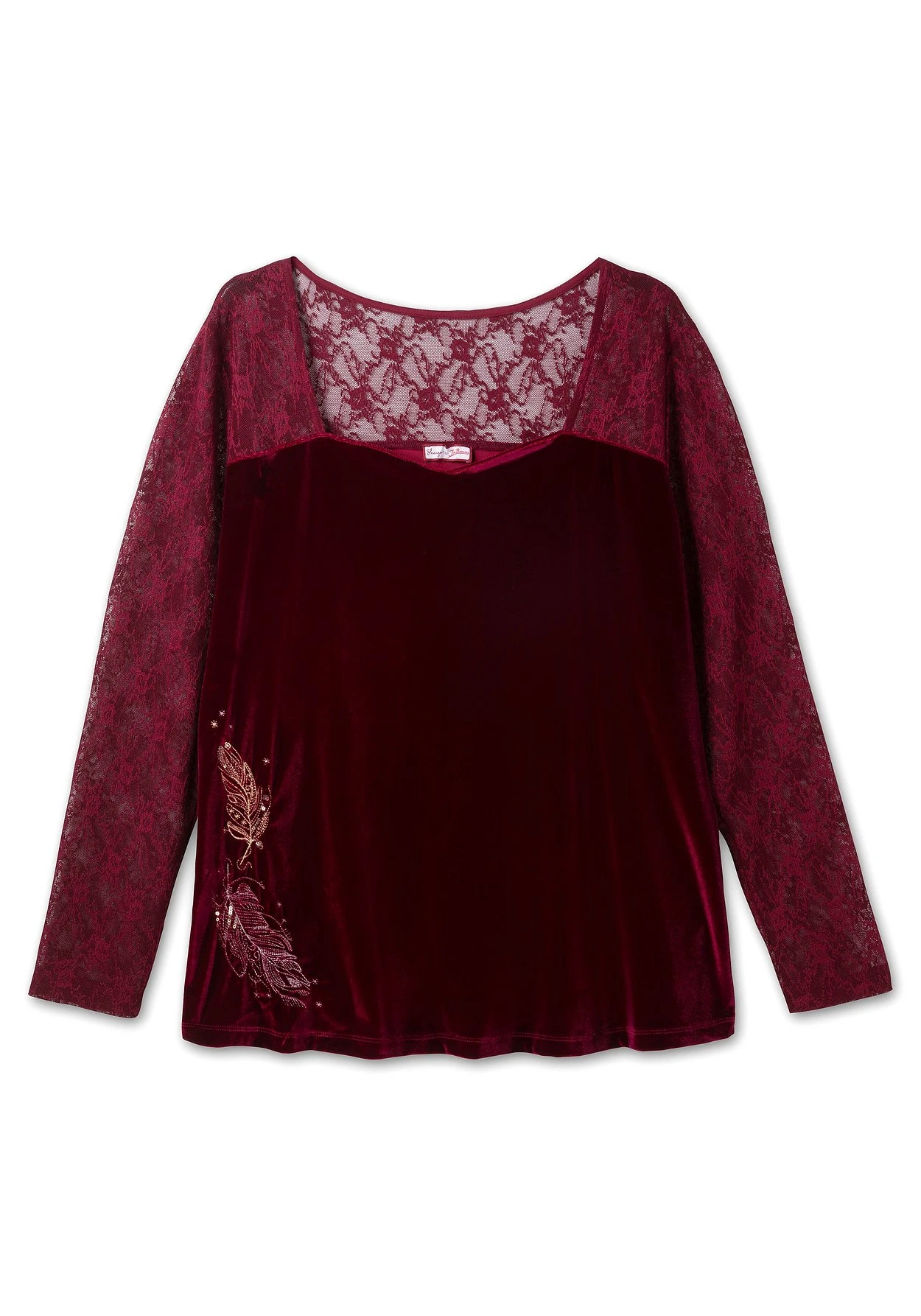 Langarmshirt Mit Herzausschnitt, Spitze Und Samt 5 Langarmshirt Mit Herzausschnitt, Spitze Und Samt – Bild 3