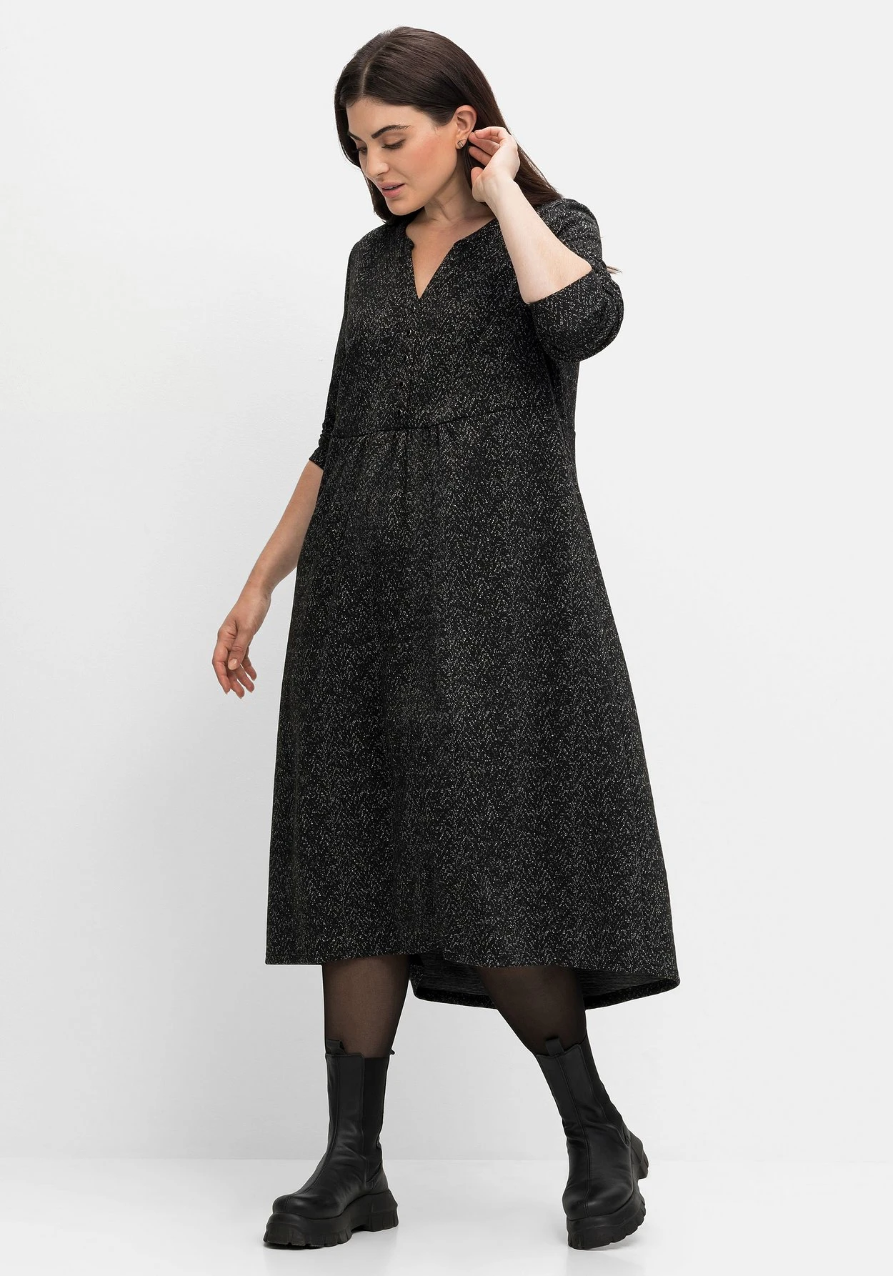 Sheego Jerseykleid In Salz-und-Pfeffer-Optik 3 Sheego Jerseykleid In Salz-und-Pfeffer-Optik