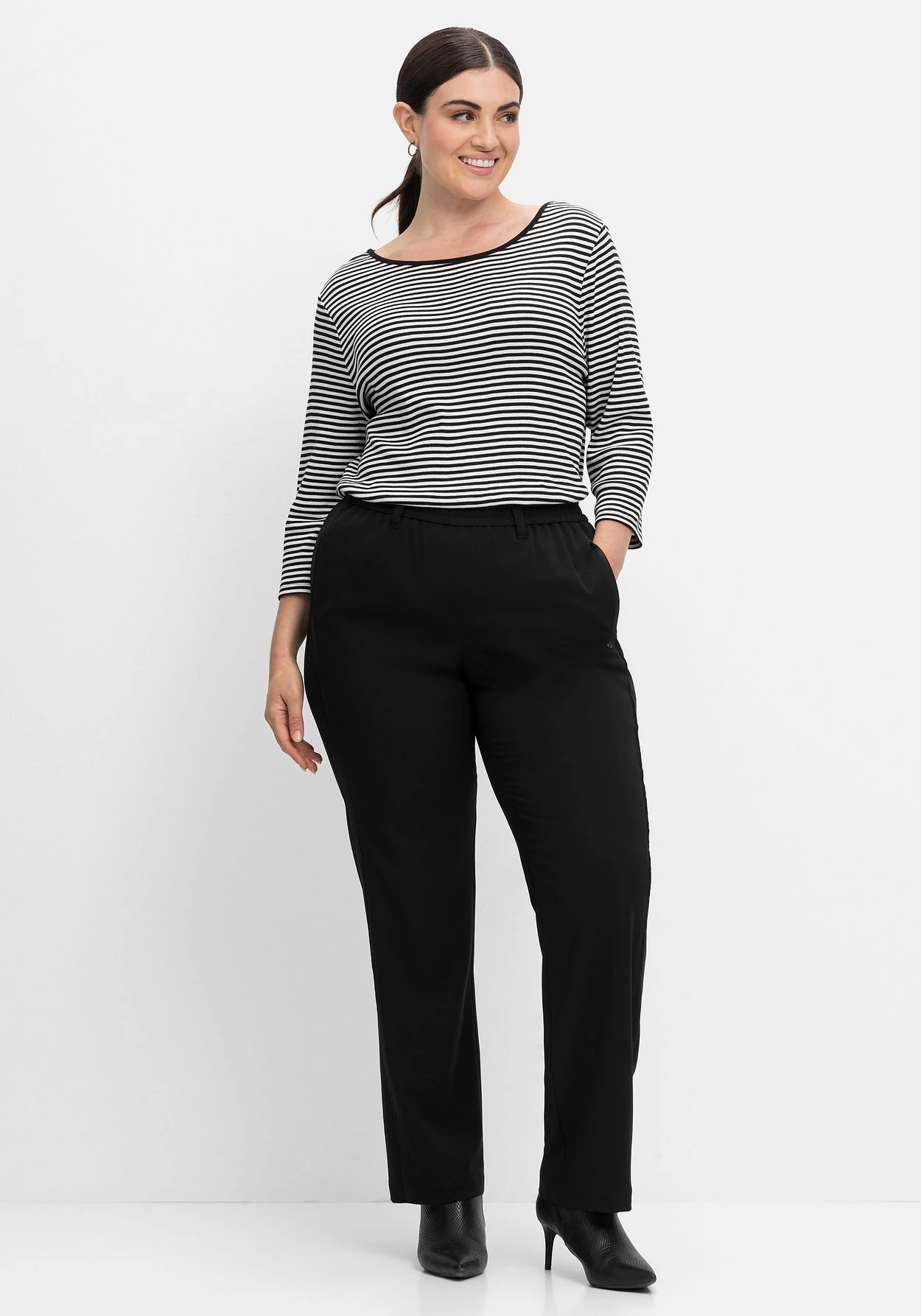 Sheego Gerade Hose Mit Gummibund Und Satinpiping 3 Sheego Gerade Hose Mit Gummibund Und Satinpiping