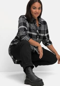 Sheego Karierte Hemdbluse In Longform