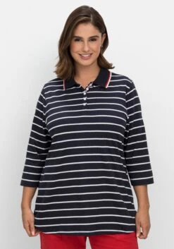 Sheego Gestreiftes Poloshirt Mit 3/4-Arm 13 Sheego Gestreiftes Poloshirt Mit 3/4-Arm -Sheego Verkaufsgeschäft 14676202038 04LID 02 SH