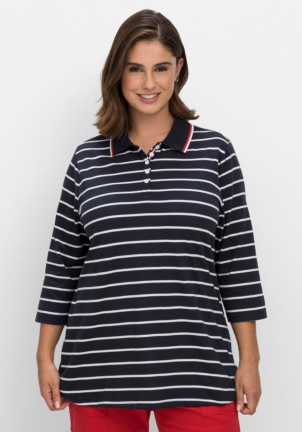 Sheego Gestreiftes Poloshirt Mit 3/4-Arm 8 Sheego Gestreiftes Poloshirt Mit 3/4-Arm – Bild 6