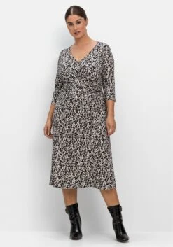 Sheego Jerseykleid In Wickeloptik, Mit Blätterprint