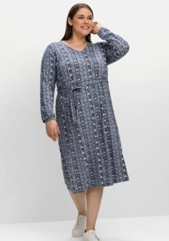 Sheego Jerseykleid Mit Streifendruck, In Midilänge
