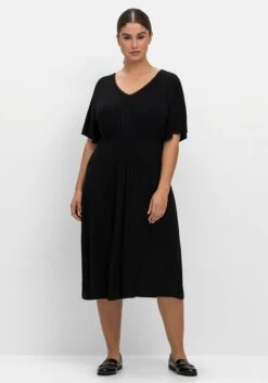 Sheego Midikleid Mit Gesmokter Taille, Aus Viskosejersey