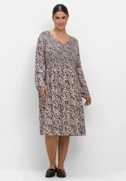 Sheego Jerseykleid Mit Alloverdruck Und Smok-Oberteil