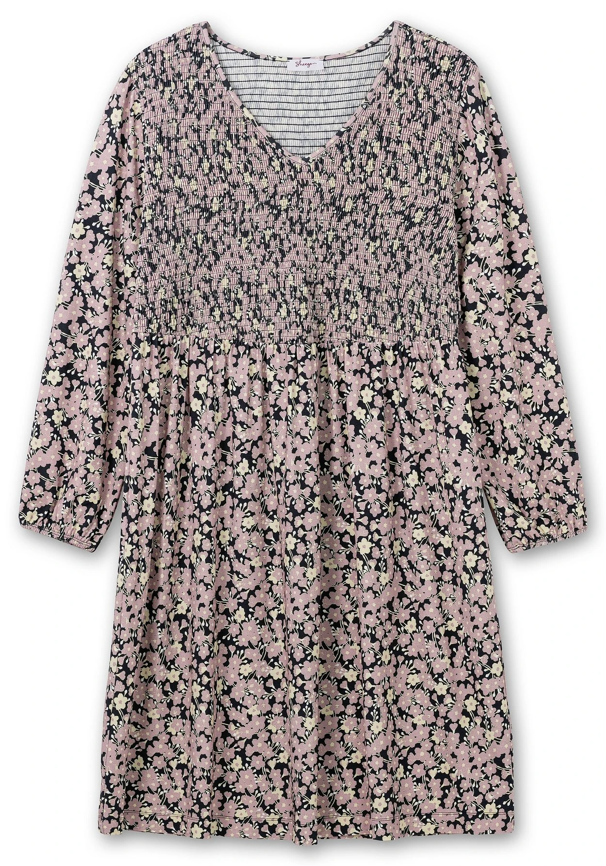 Sheego Jerseykleid Mit Alloverdruck Und Smok-Oberteil 6 Sheego Jerseykleid Mit Alloverdruck Und Smok-Oberteil – Bild 4