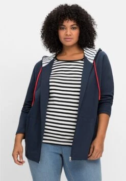 Sheego Sweatjacke Mit Innen Gestreifter Kapuze