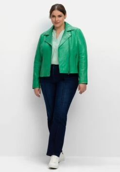 Sheego Kurze Lederjacke Aus Lammnappa, Im Biker-Stil