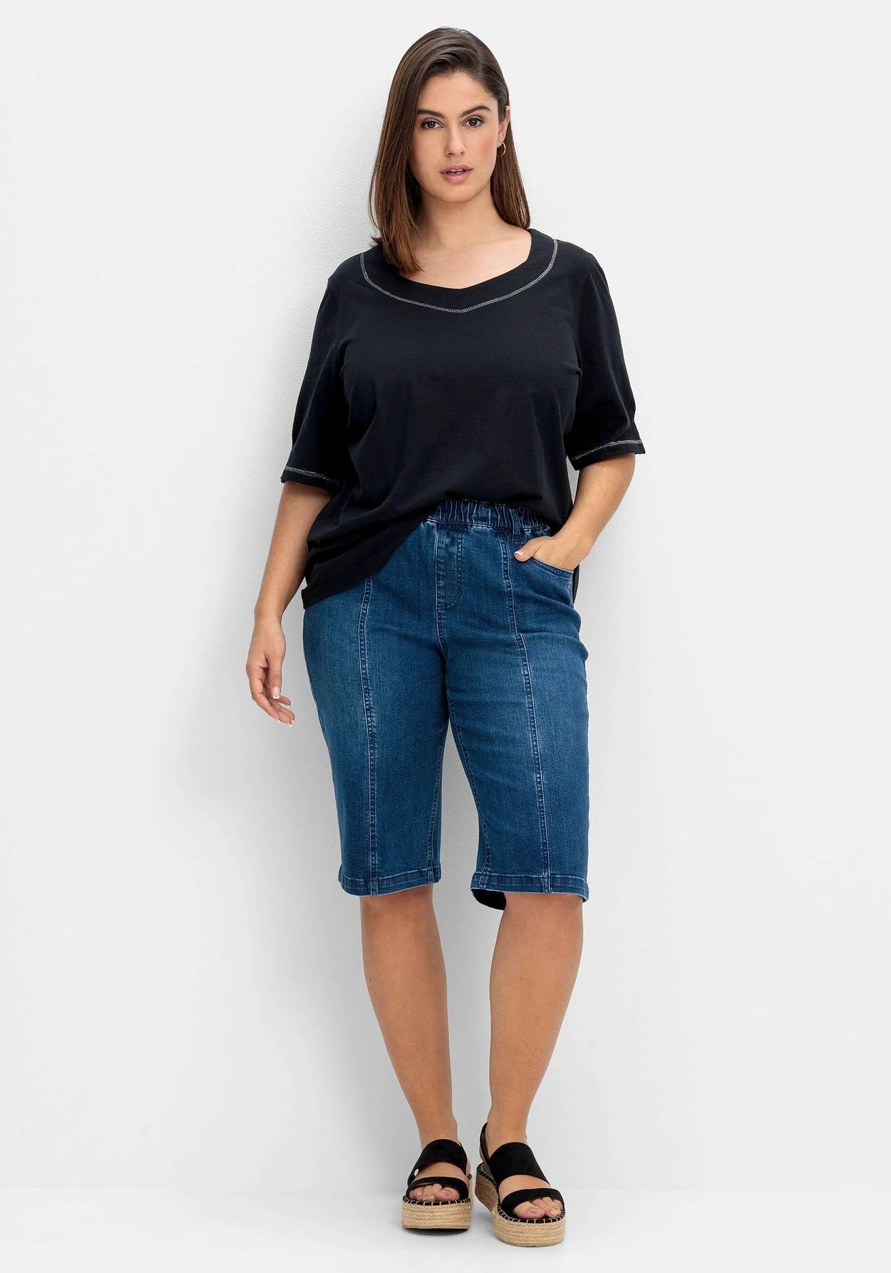 Sheego Jeans-Bermudas Mit Gummibund Und Teilungsnähten 3 Sheego Jeans-Bermudas Mit Gummibund Und Teilungsnähten