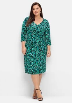 Sheego Jerseykleid In Wickeloptik, Mit Blumenprint
