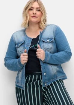 Sheego Jeansjacke In Kragenloser Form, Mit Waschung -Sheego Verkaufsgeschäft 14974300053 04TFJ 02 SH