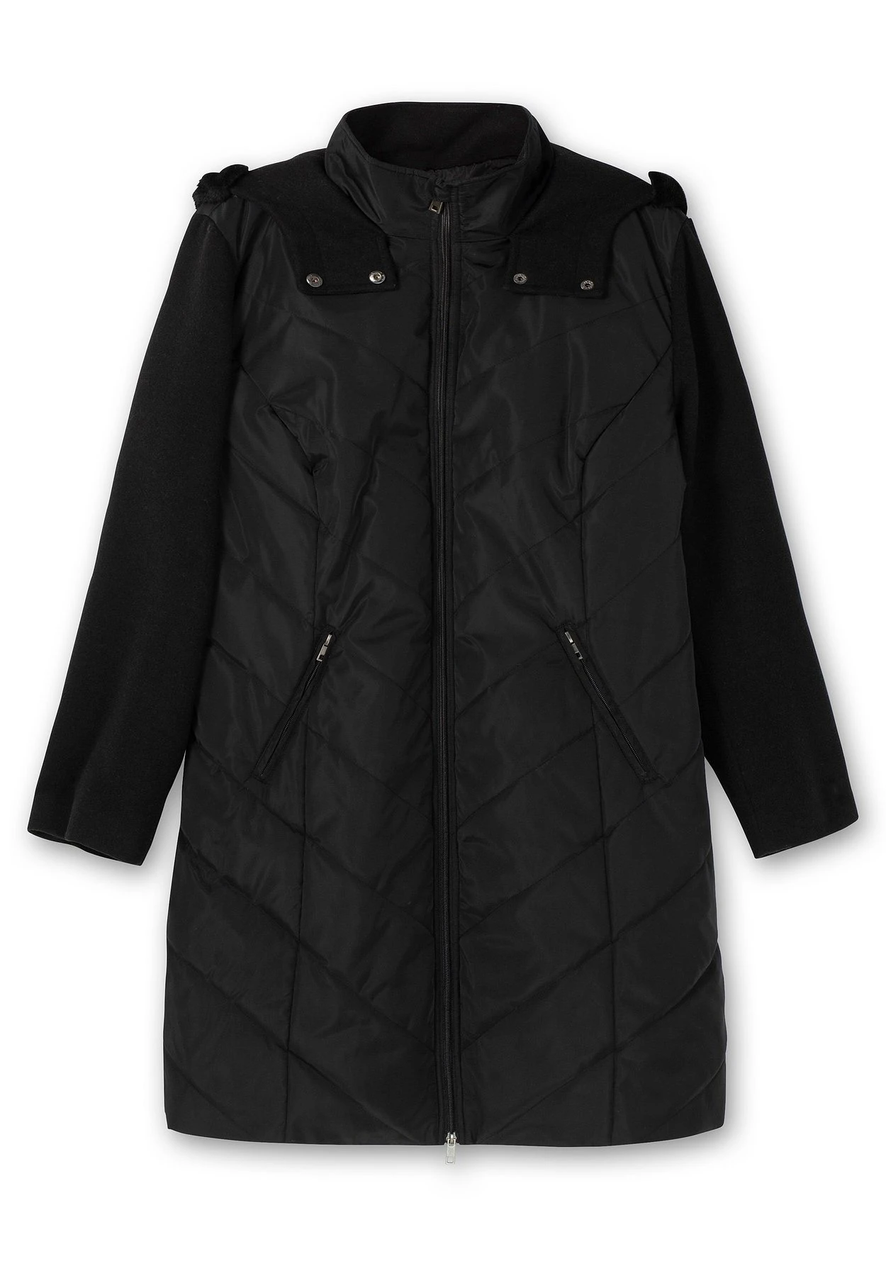 Sheego Lange Steppjacke Mit Kapuze, Im Materialmix 6 Sheego Lange Steppjacke Mit Kapuze, Im Materialmix – Bild 4