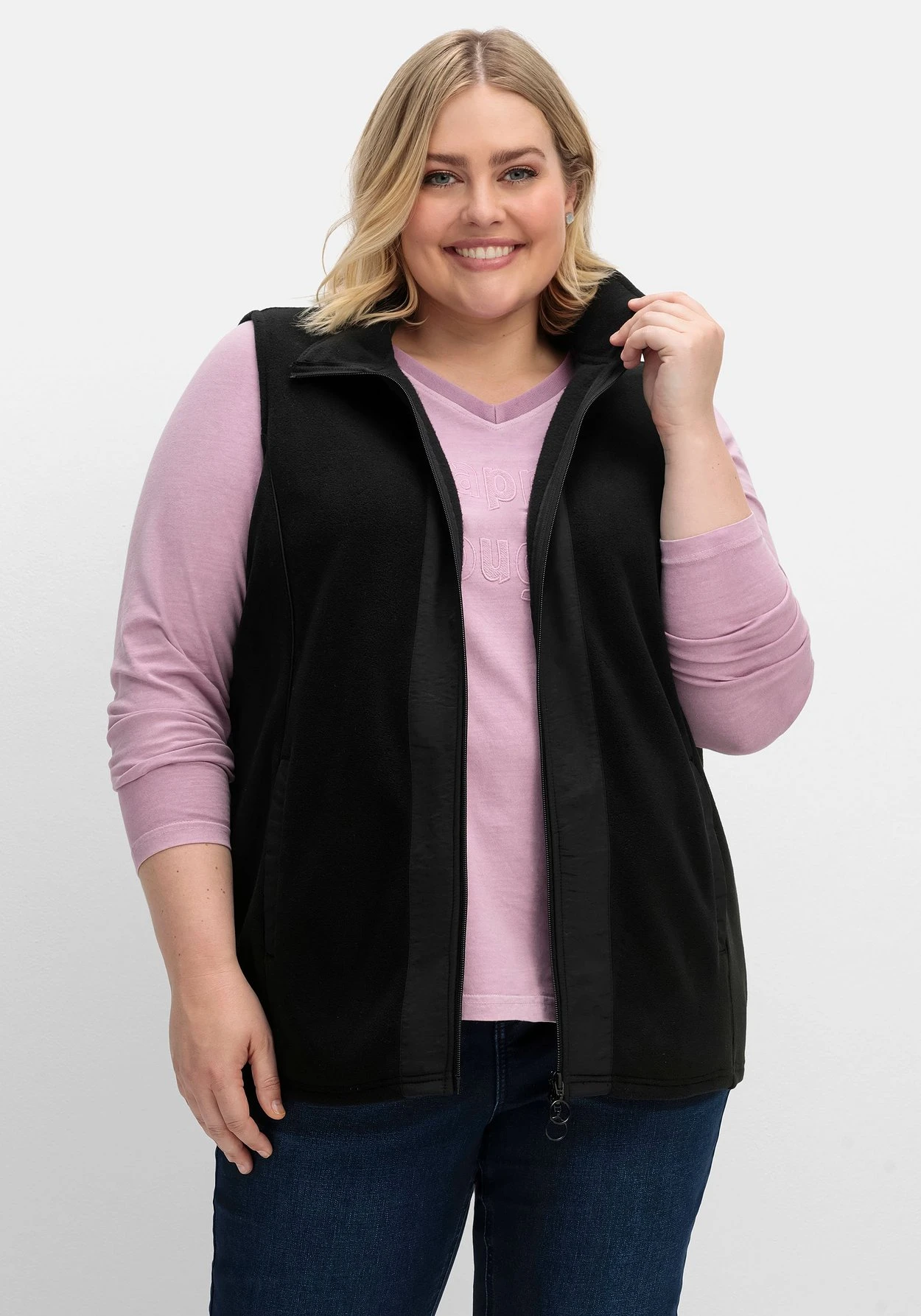 Sheego Fleeceweste Mit Stehkragen Und 2-Wege-Zipper 3 Sheego Fleeceweste Mit Stehkragen Und 2-Wege-Zipper