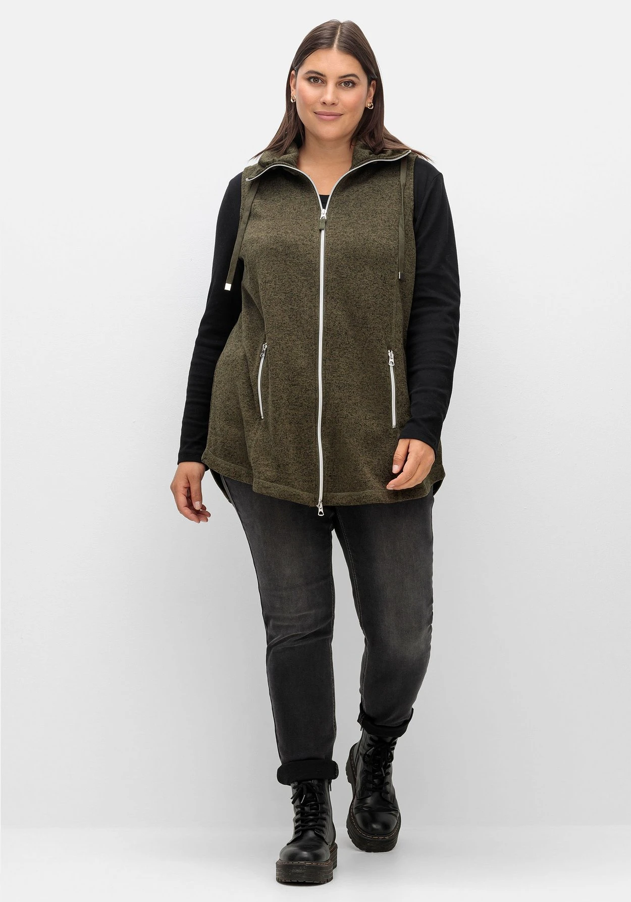 Sheego Fleeceweste Mit Stehkragen, In Melange-Optik 6 Sheego Fleeceweste Mit Stehkragen, In Melange-Optik – Bild 4