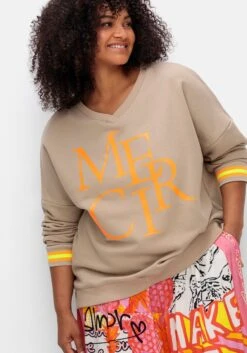 Sweatshirt Mit Frontdruck Und Ringelbündchen -Sheego Verkaufsgeschäft 15044800785 04WLL 02 SH